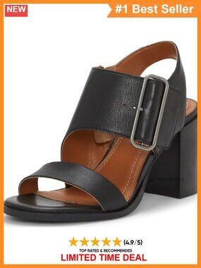 Lucky Brand Darnah Leather Heeled Sandals Stacked Heel Ankle Strap Zip